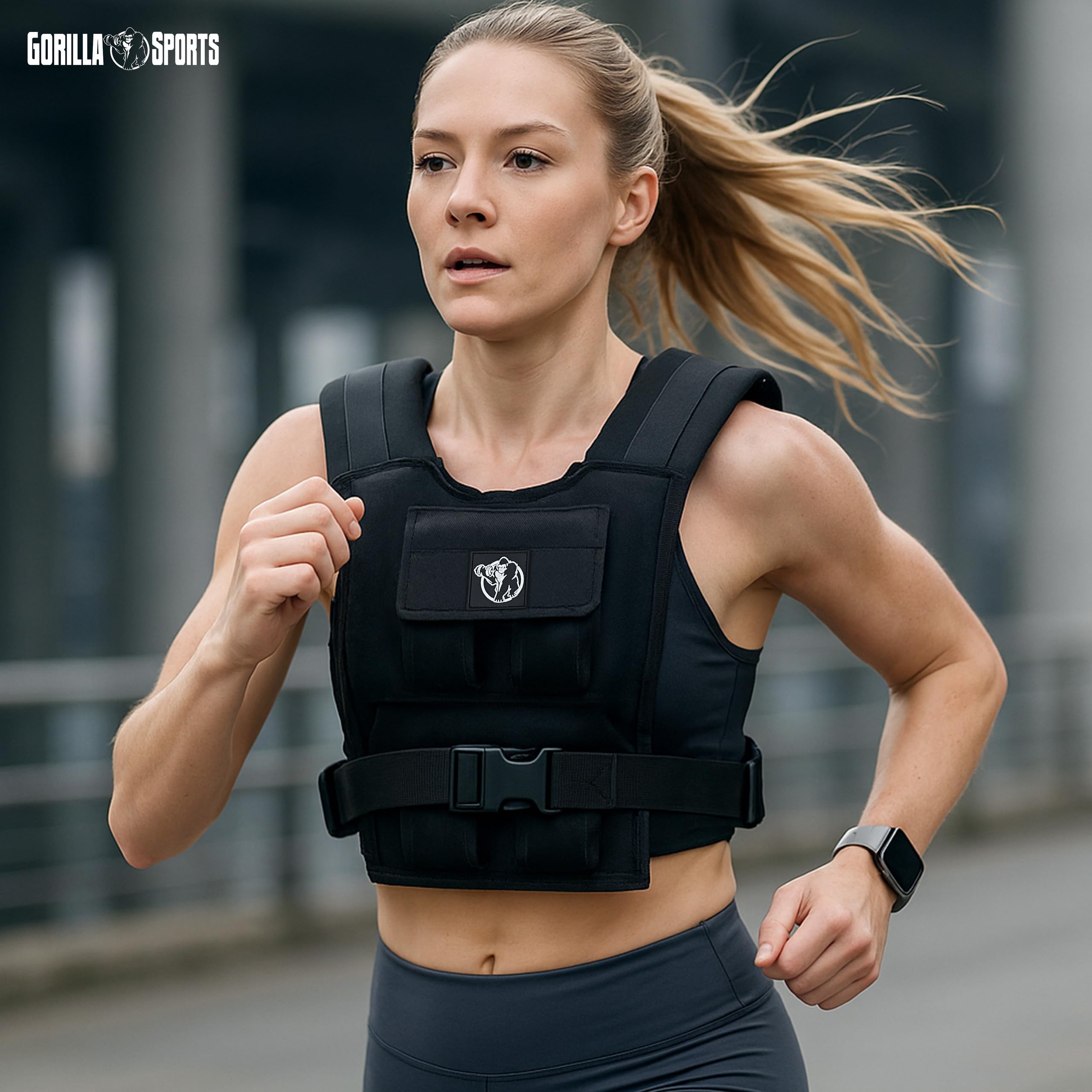 Giubbotto Zavorrato GORILLA SPORTS Regolabile 10-30kg - Pesi In Ferro, Nylon, Schiuma TPE, Nero - Foto 10