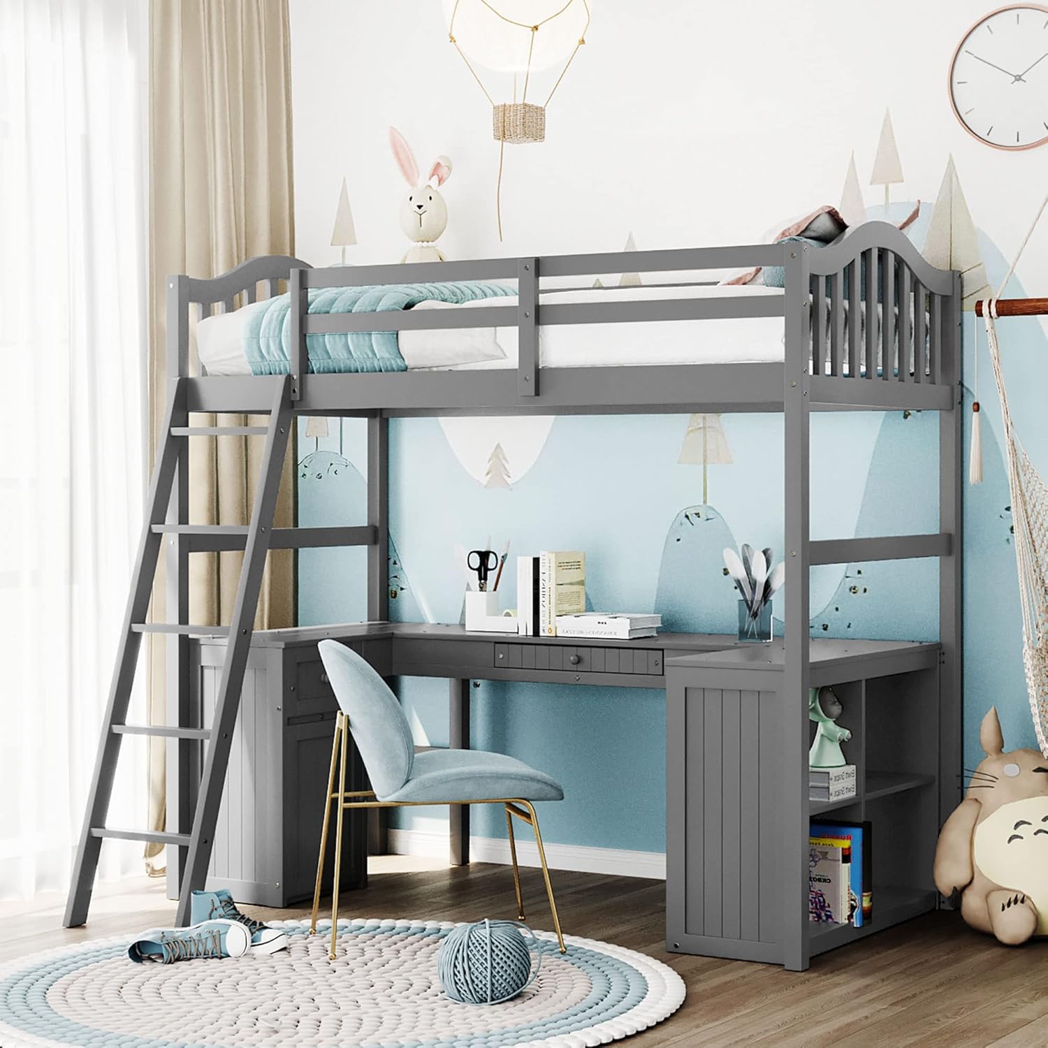 FIQHOME Kids Loft Bed,Twin Size Loft Bed with Drawers,Wooden Twin Loft Bed with