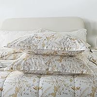 Vista 2 de Lemfux Juego de edredón tamaño individual, 3 piezas, 100% algodón con patrón floral caqui, juego de edredón delgado tamaño individual, estampado