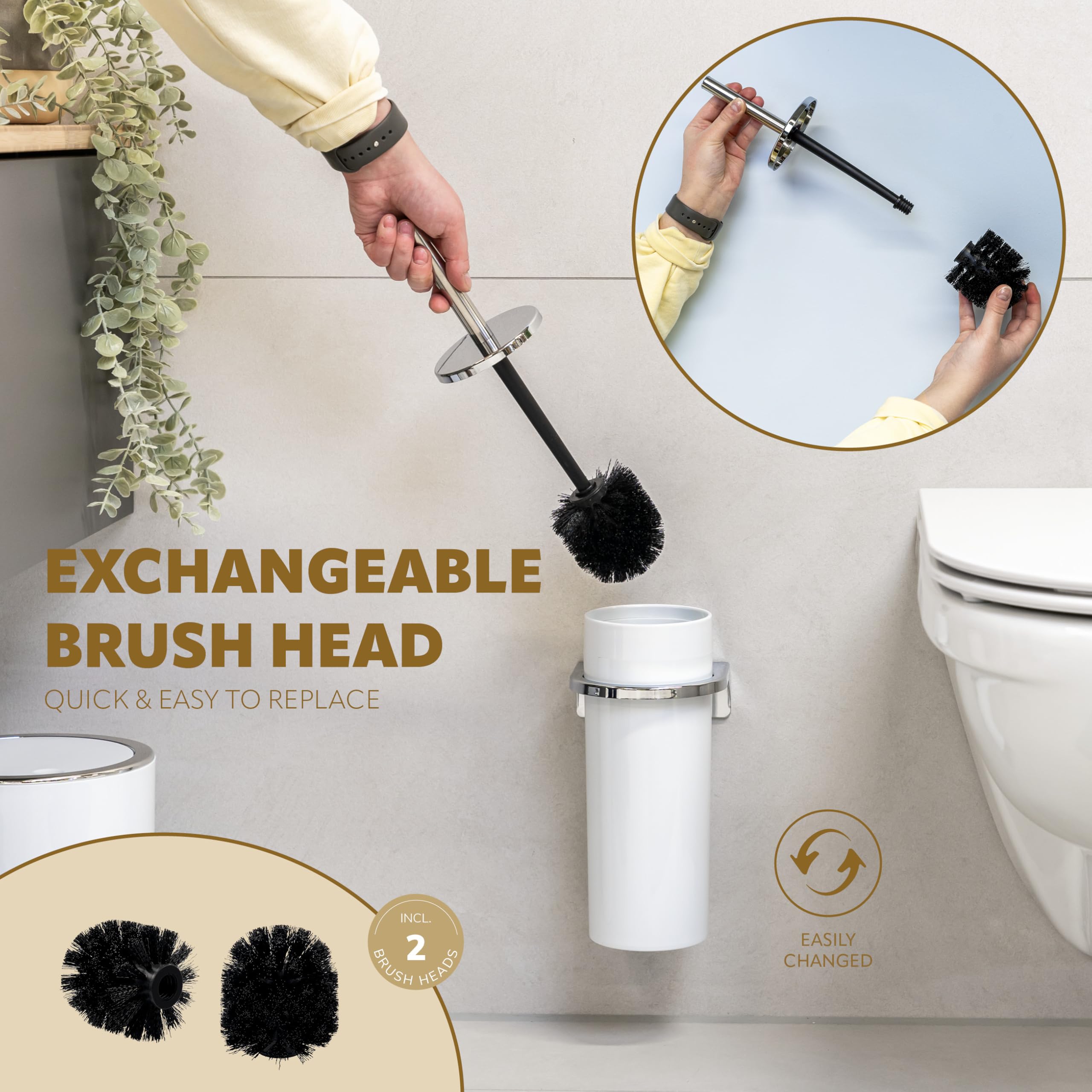bremermann Savona Ensemble de Salle de Bain 2 pièces avec Poubelle de Salle de Bain 5,5 l et Brosse WC avec Support Mural Rond (Blanc)