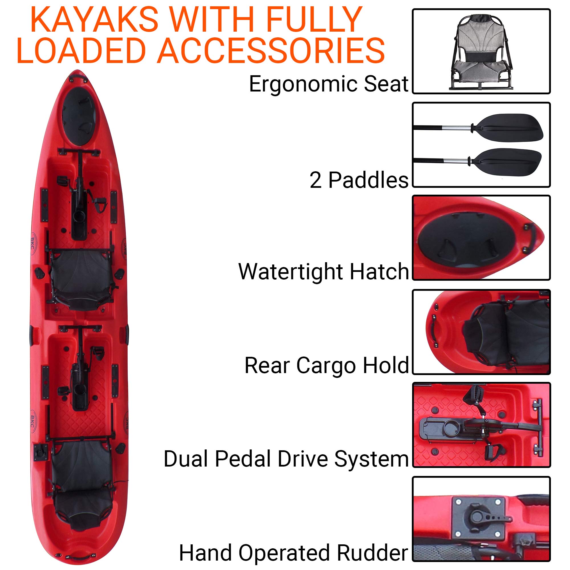 BKC PK14 14' Tandem Sit On Top Pedal Drive Kayak W/Rudder System and
