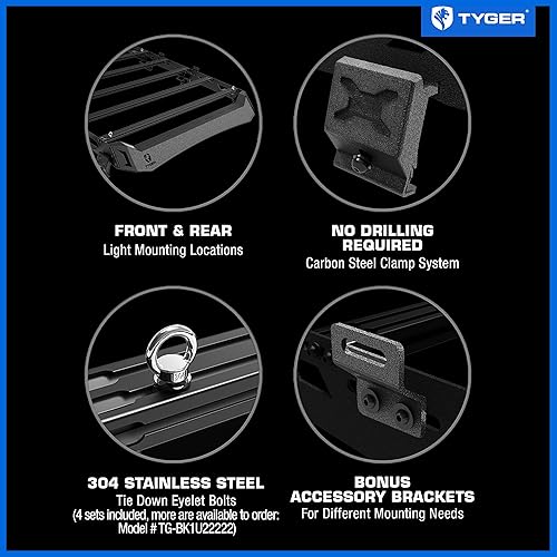 Miniatura 6 de Tyger Auto Soporte de techo estilo plataforma compatible con Jeep Gladiator 2020-2023  Para modelos con tapa dura  Portaequipaje de almacenamiento