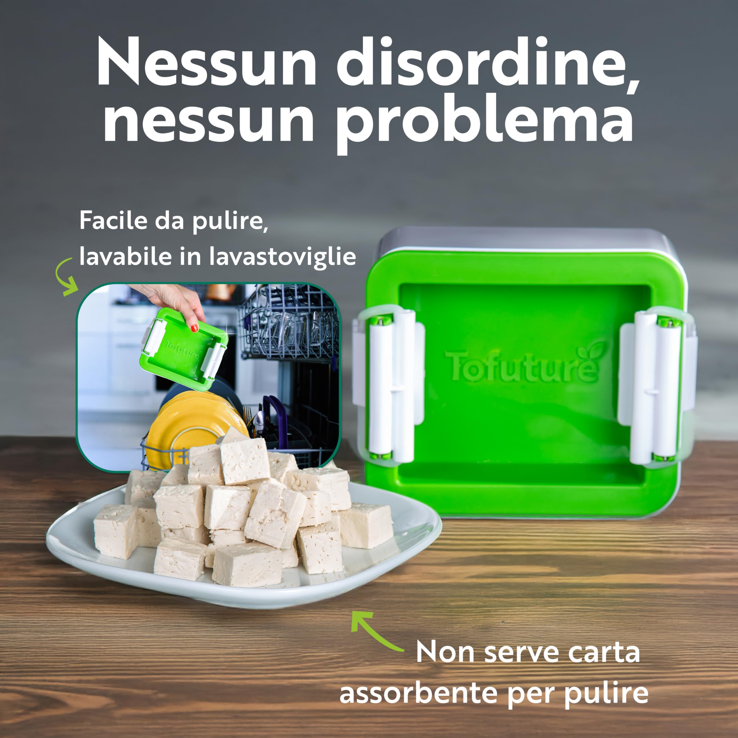 Tofuture Tofu Press – L'Originale, senza BPA, lavabile in lavastoviglie – Per un tofu più gustoso e compatto – Facile ed efficiente – Ideale per la preparazione dei pasti – 227g-400g tofu