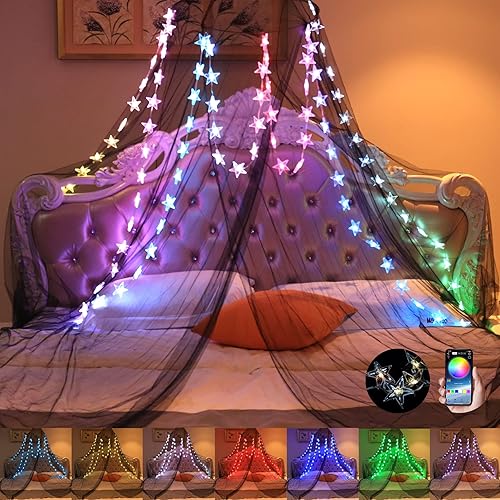 Miniatura 10 de Mosquitera para niñas, toldo de arco iris, cortinas de cama tamaño matrimonial Queen desde el techo, mosquitera de cúpula, tienda de campaña para