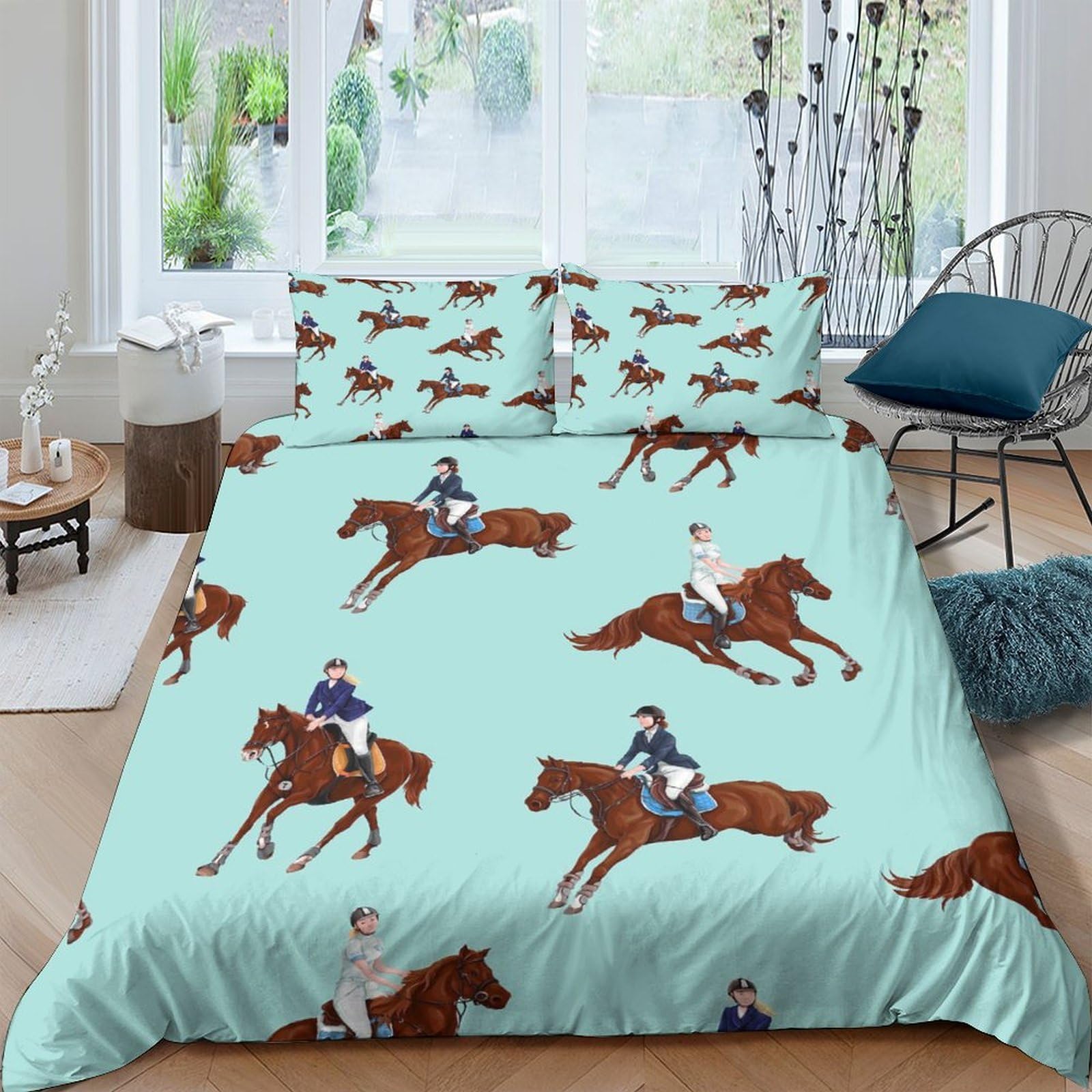 Ctjqhvkz Style-3 3D Printed Horse Riding Fitted Sheet Microfiber Soft Breathable Equestrian Bed Cover For Bedroom Guest Room Decor Single（135X200cm）