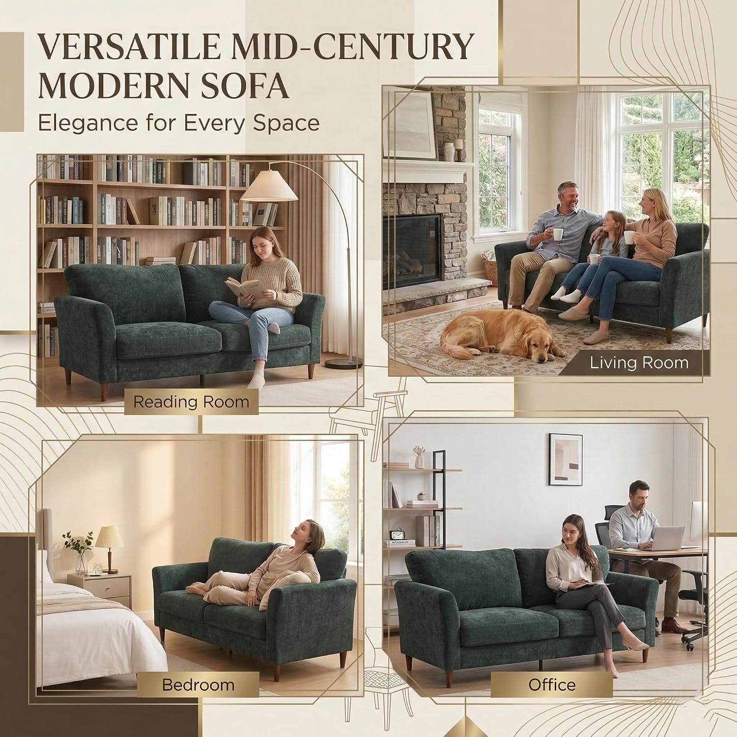 80" Loveseat Sofa, Mid Century Modern Love Seat Couches for Living Room, Linen Upholstered Furniture with Armrests, Removable Cover, Deep Spring Cushions, Comfy Couches for Bedroom/Office, Green