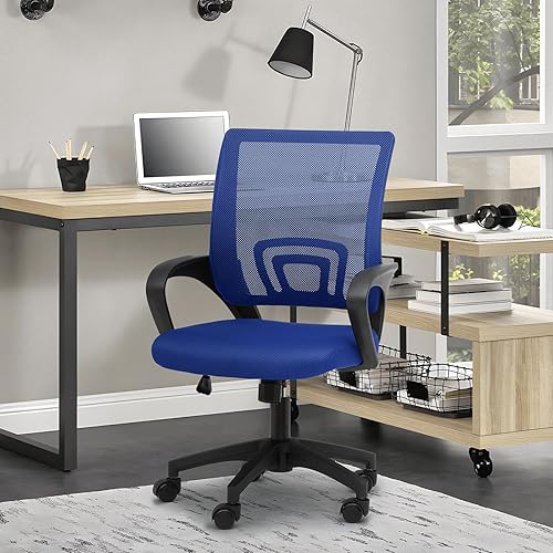 Miniatura 27 de MoNiBloom Silla de oficina de malla para el hogar, silla giratoria ergonómica con respaldo medio con asiento acolchado y reposabrazos, capacidad de