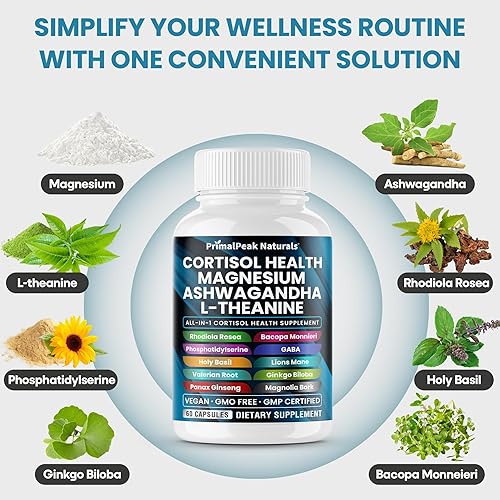 Miniatura 5 de Aceite de semilla negra de musgo marino Ashwagandha jengibre bardana vejiga cúrcuma y cortisol suplementos para mujeres y hombres con magnesio,