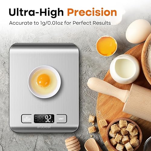 Miniatura 5 de arboleaf Báscula de cocina de alimentos, 22 libras de peso digital gramos y onzas para hornear y cocinar, báscula precisa de alimentos de 1 g/0.01