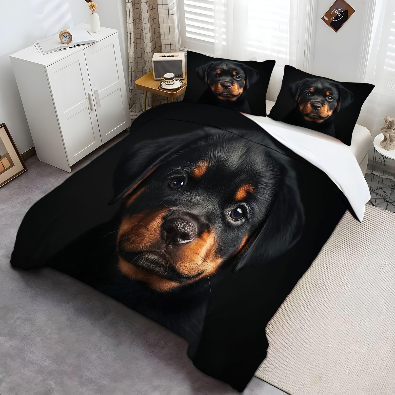 Juego de Ropa de Cama de 220 x 240 cm Rottweiler Marrón Oscuro, Funda de Almohada de 50 x 75 cm, Fundas de edredón de Microfibra con Ropa de Cama Adecuada para Cama Doble