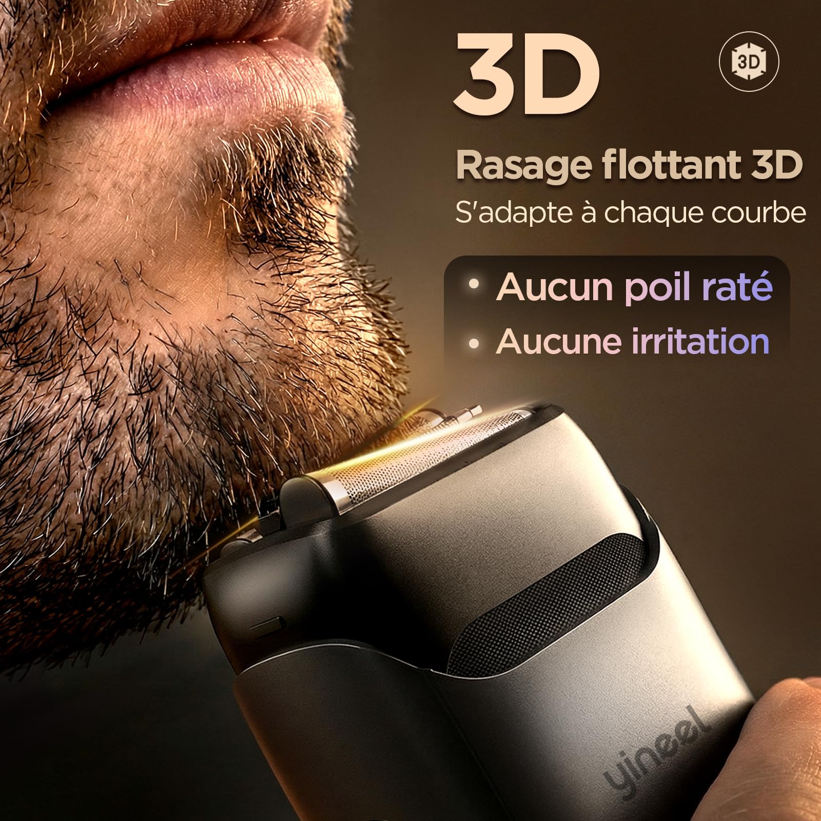 Rasoir Electriques Hommes, Yineel VT100 Mini Rasoir à Lames avec 3 Lames Flottantes, Étanche IPX7, USB-C Recharge, Compact et Portable, avec Étui de Rangement, Cadeau pour Hommes