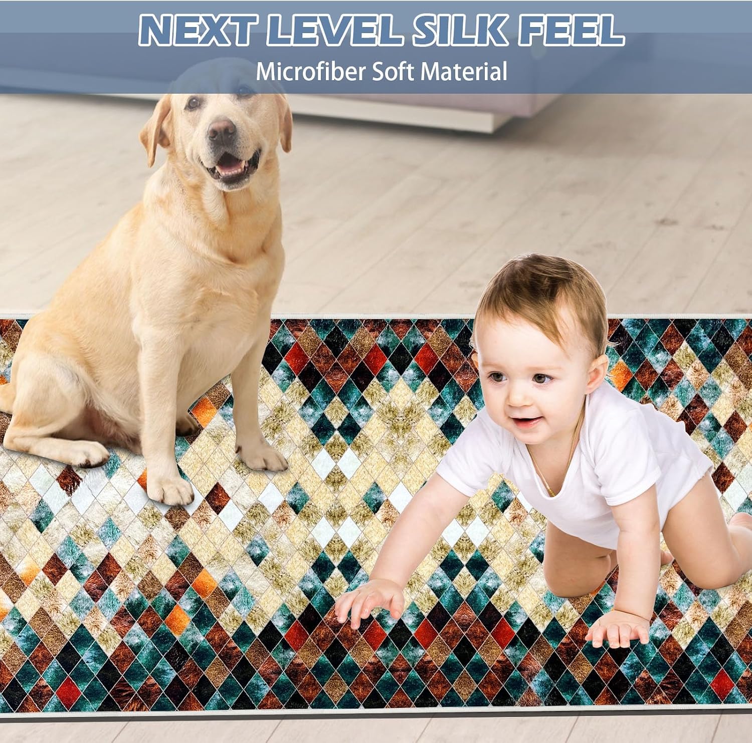Runner Rug Washable 2x6 FT, Non Slip Rubber Backing Abstract Carpet, Soft Area Rugs for Bedroom Kitchen Hallway Entryway Bathroom, Customized