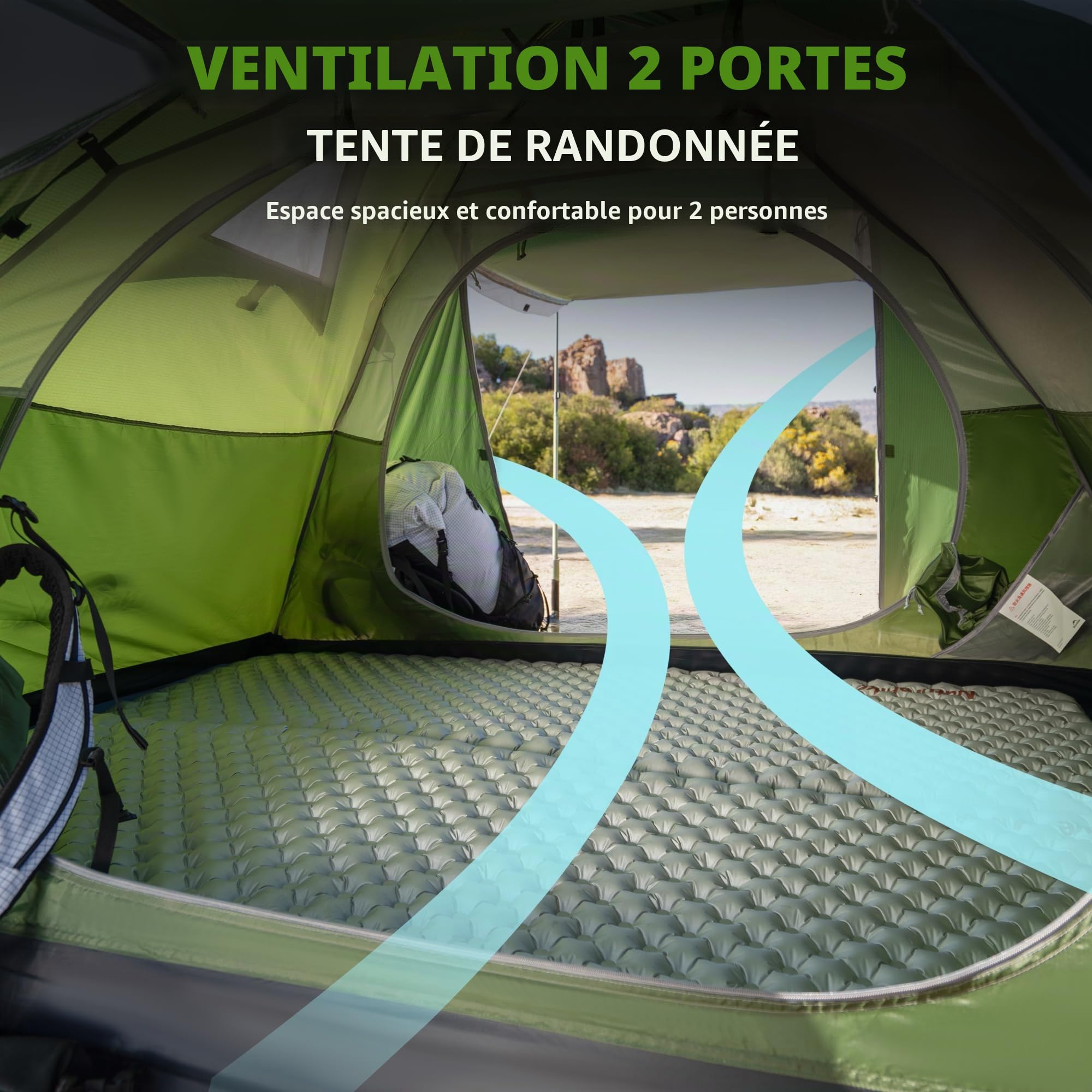 Naturehike Bleik Tente dôme ultra légère pour 2 à 3 personnes avec 2 vestibules pour le camping, le trekking et les randonnées à vélo