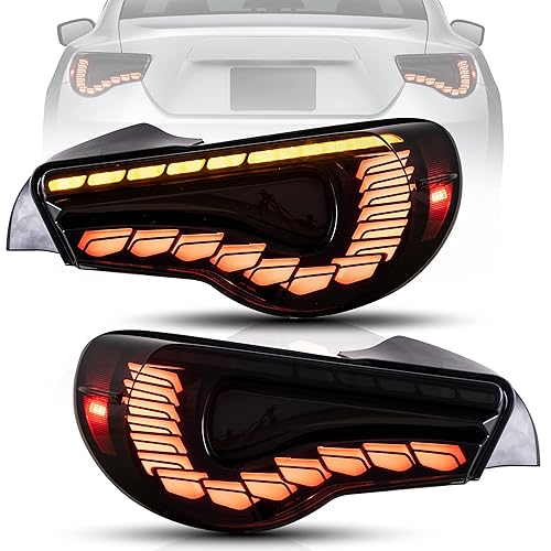 VLAND Tail lights Assembly Fit for Toyota 86 2012-2020, Subaru BRZ 2013-2020, Scion FRS 2013-2016, Rear Lamps with Dragon Scales Dynamic DRL, Back light w/Sequential Turn Signal, Smoke - Tail Lights/Smoked/Dragon scale