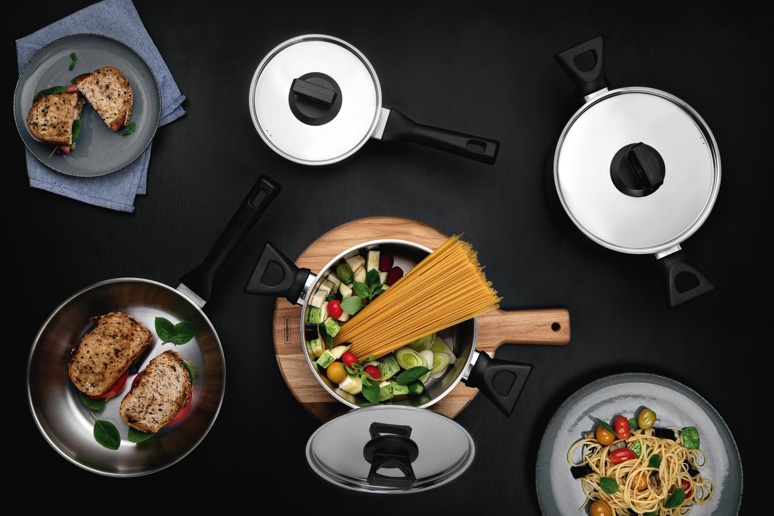 Tramontina Batterie de Cuisine Brava Inox Fond Triple Bakélite 4 Pièces