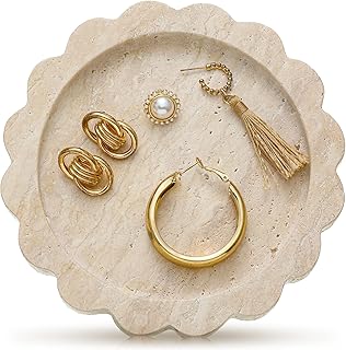 5.5 Inch Small Travertine Scallop Edge Stone Tray Marble Jewelry Dish Tr...