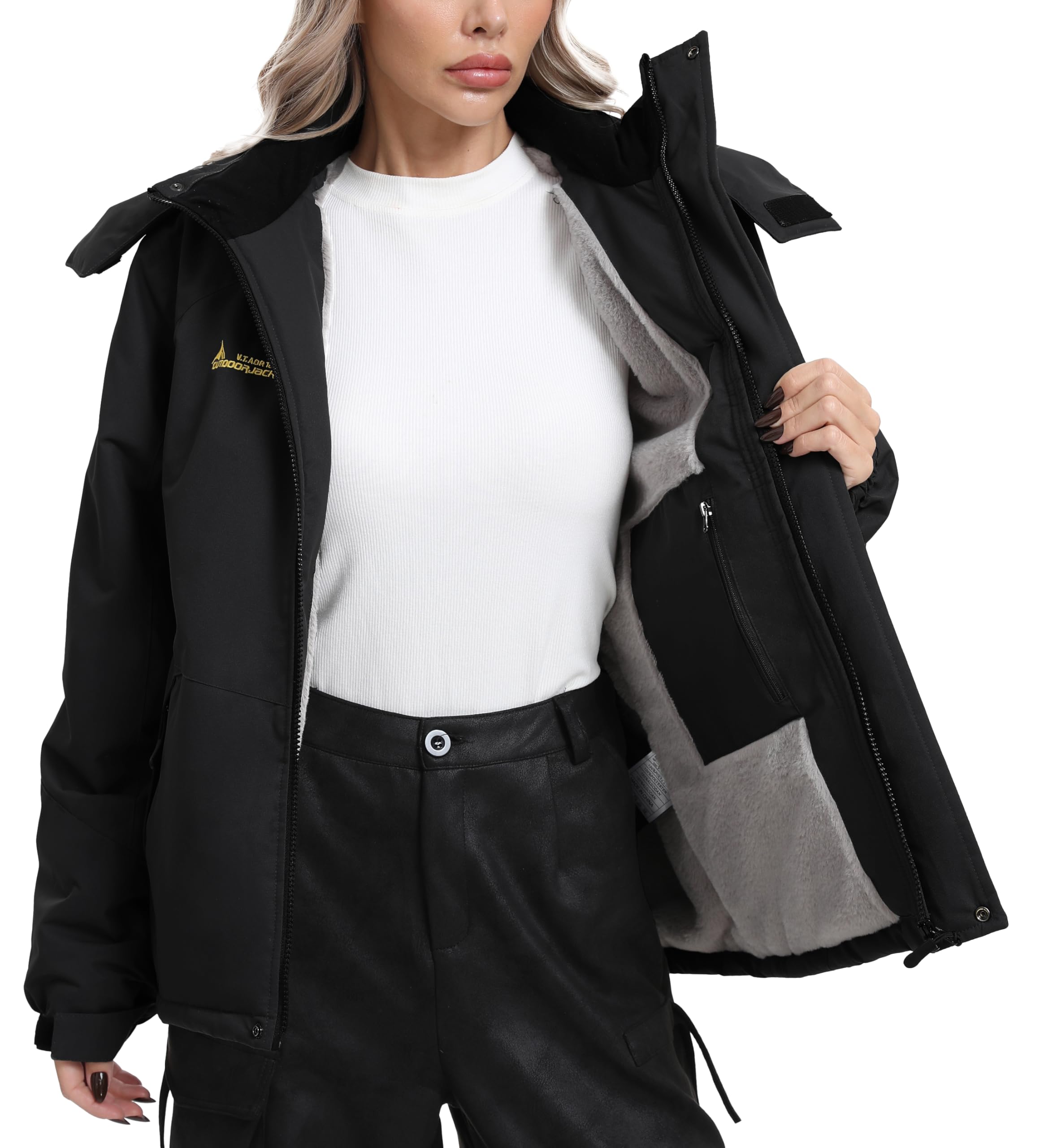 Skijacke Softshelljacke Damen Wasserdicht Regenjacke Winterjacke Funktionsjacke Winddicht Winter Warm Gefüttert Outdoorjacke mit Kapuze