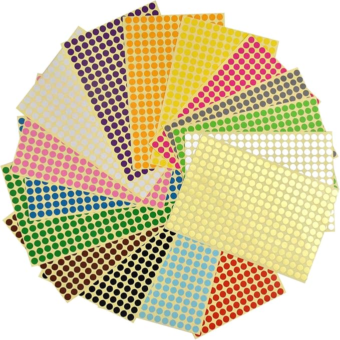 HQdeal 16 Sheets Sticky Dots,8mm Coloured Circle Stickers Round Sticky