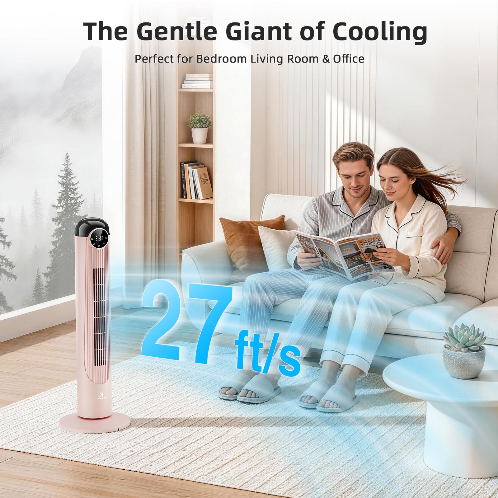 Antarctic Star T36 - Ventilador de torre de 36 pulgadas, ventilador oscilante sin aspas con control remoto, 6 velocidades y 4 modos, visualización LED, temporizador de 9H, ventilador silencioso de pie
