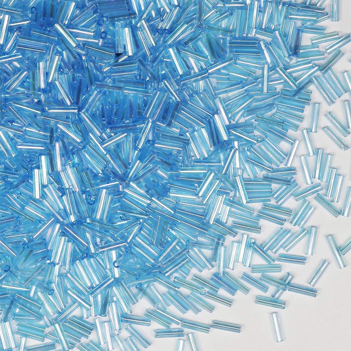 2420pcs 80g 6mm Sky Blue‑AB Glass Bugle Tube Beads for Jewelry Making (Sky Blue-AB)