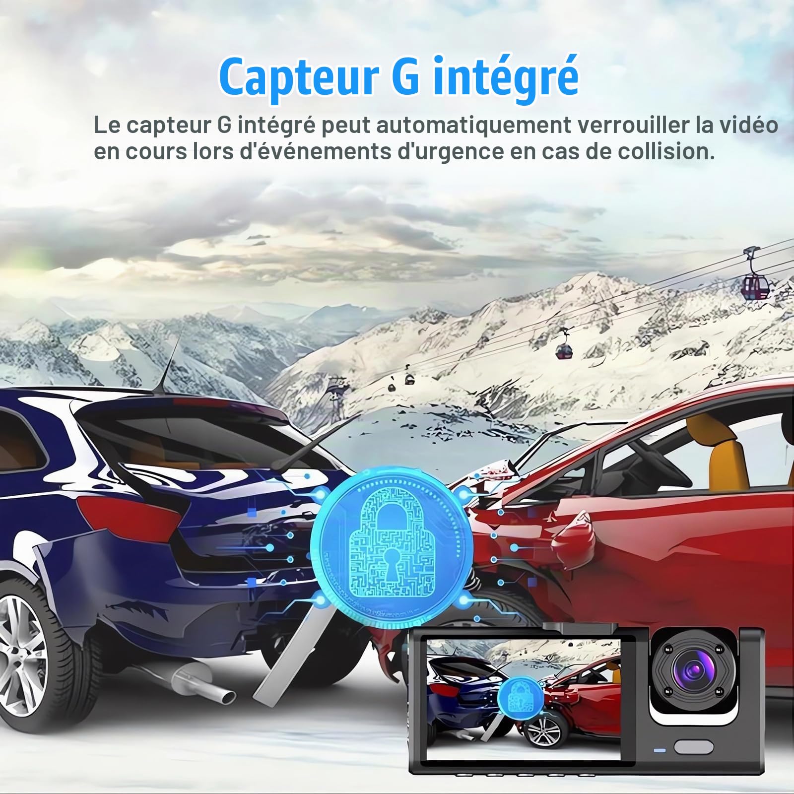 Dashcam Voiture Avant Arrière, HDR Vision Nocturne, capteur G+Carte 32Go | Surveillance Full HD sous plusieurs angles, enregistrement synchrone sur deux canaux, installation simple, plug-and-play