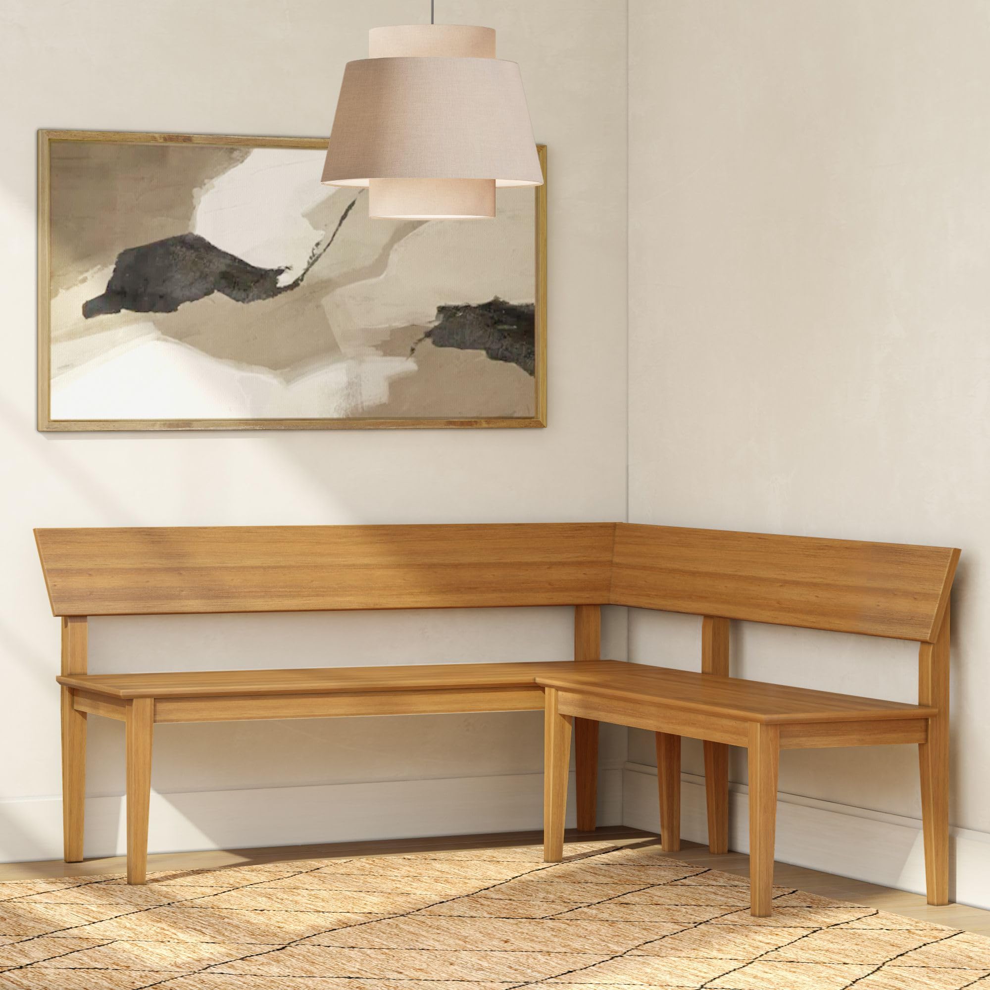 Plank+Beam Risa Dining Bench, 64 Inch, Corner Bench, Pecan | Space-Saving Solution, Hassle-Free Setup, Solid Wood