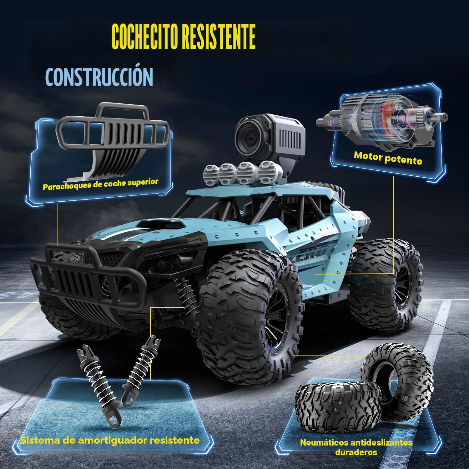 DEERC Coche teledirigido 1:16 RC Truck con cámara de 1080P, transmisión WiFi de 2,4 GHz, 2 baterías, 60 Minutos de Tiempo de reproducción, para Adultos y niños (36 W)
