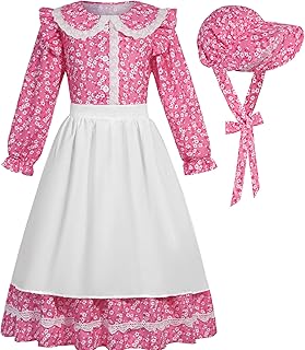 Pioneer Costume for Girls Colonial Floral Prairie Dress for Pioneer Party Halloween Dress Up