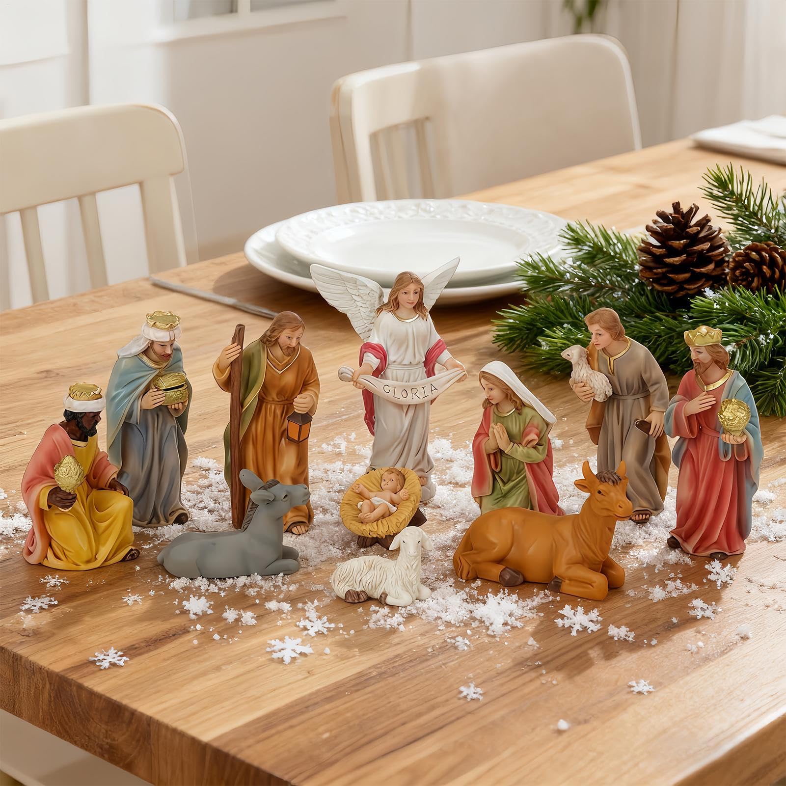 Weihnachtskrippen-Set aus Kunstharz, Weihnachtsdekoration, kleine Figuren
