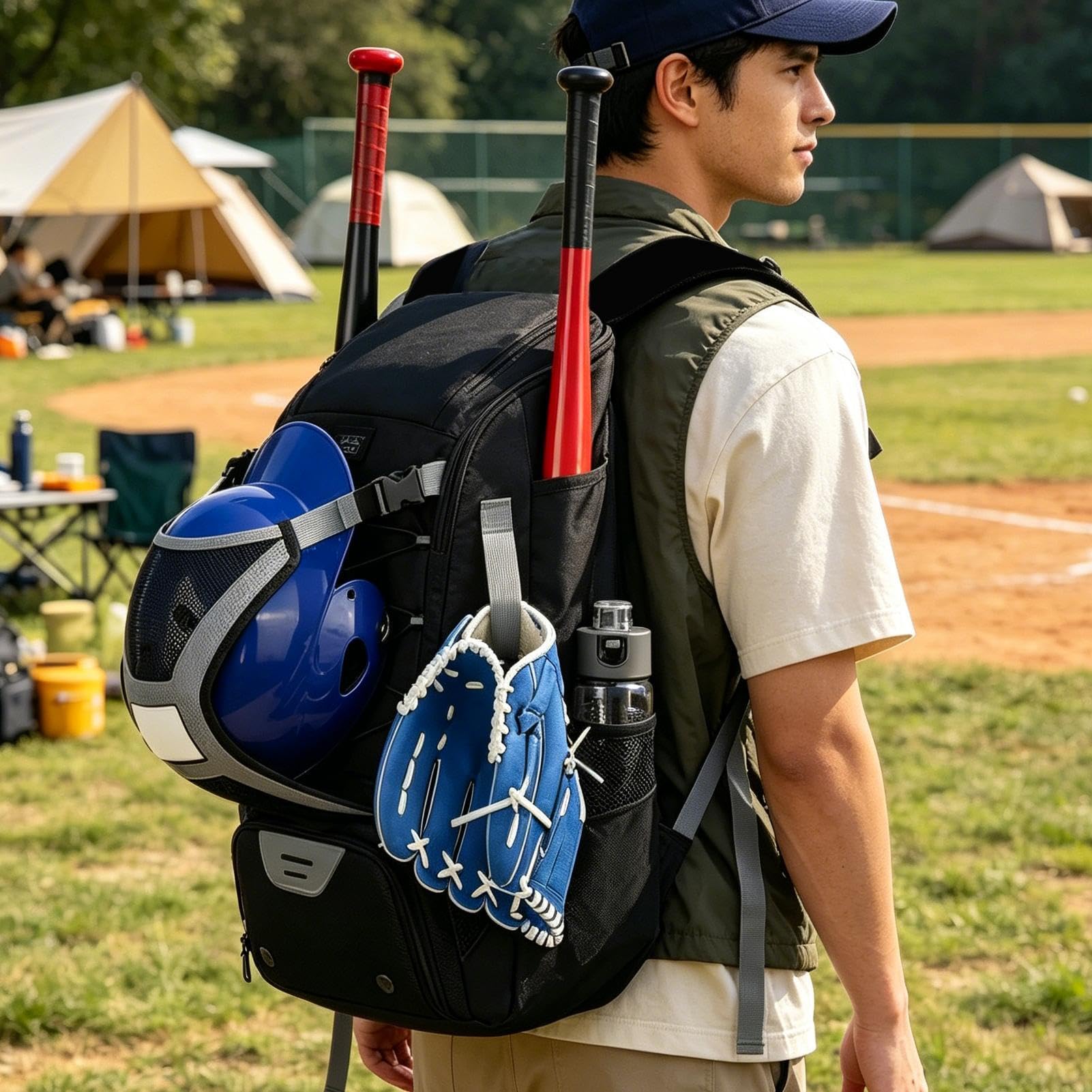 Bolsa de béisbol - Mochila grande con correas de hombro ajustables equipadas con ganchos para vallas, bolsa de softbol para niñas, para adolescentes, deportes, escuela, juego, viaje, ejercicio