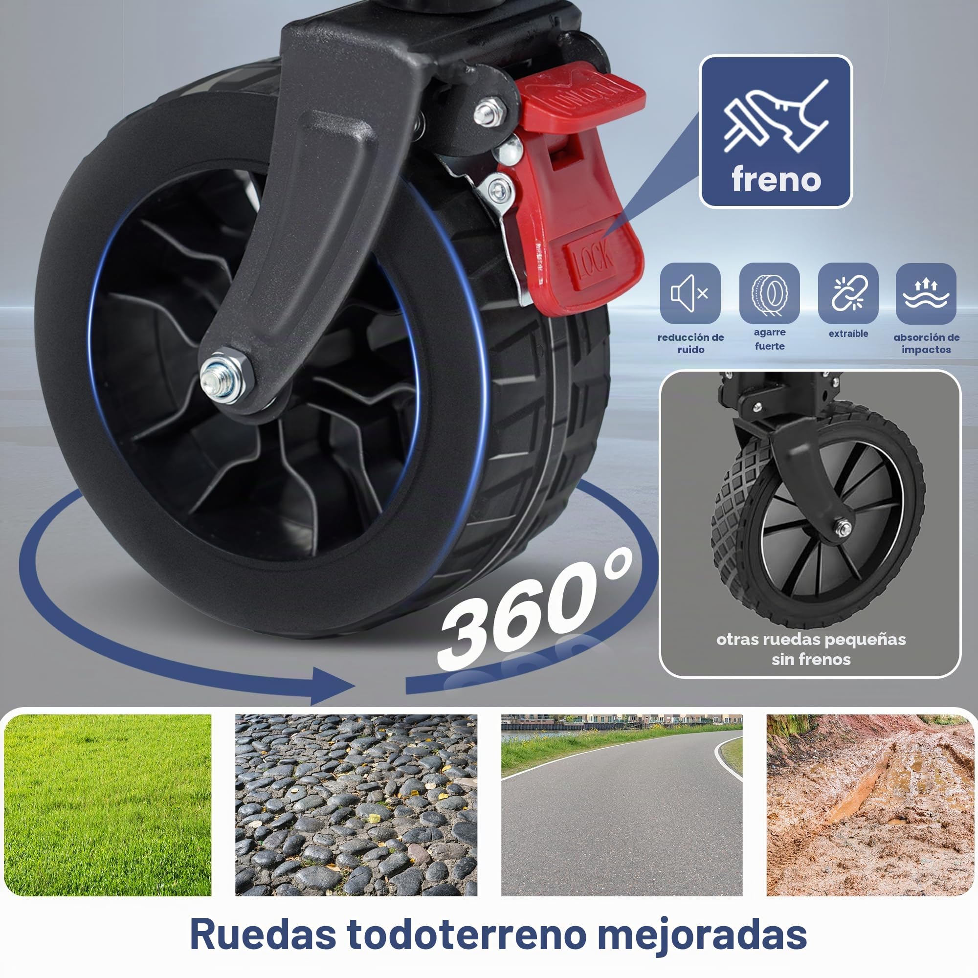 COMLAX FIELD Carro plegable con ruedas grandes para todo terreno, 120 l, 100 kg, plegable, con frenos, carrito de playa, para playa, jardín, camping, compras, color gris