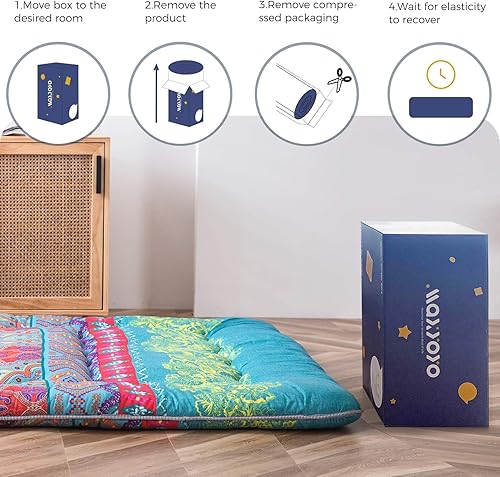 Miniatura 277 de Colchón futón japonés de piso gris constelación, de piso tatami, portátil, para acampar, para niños, sofá cama plegable enrollable con protector de