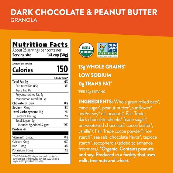 Love Crunch Organic Dark Chocolate & Peanut Butter Granola, 26.4 oz, Value Size, Non-GMO, Fair Trade, by Nature's Path (Pack of 2)
