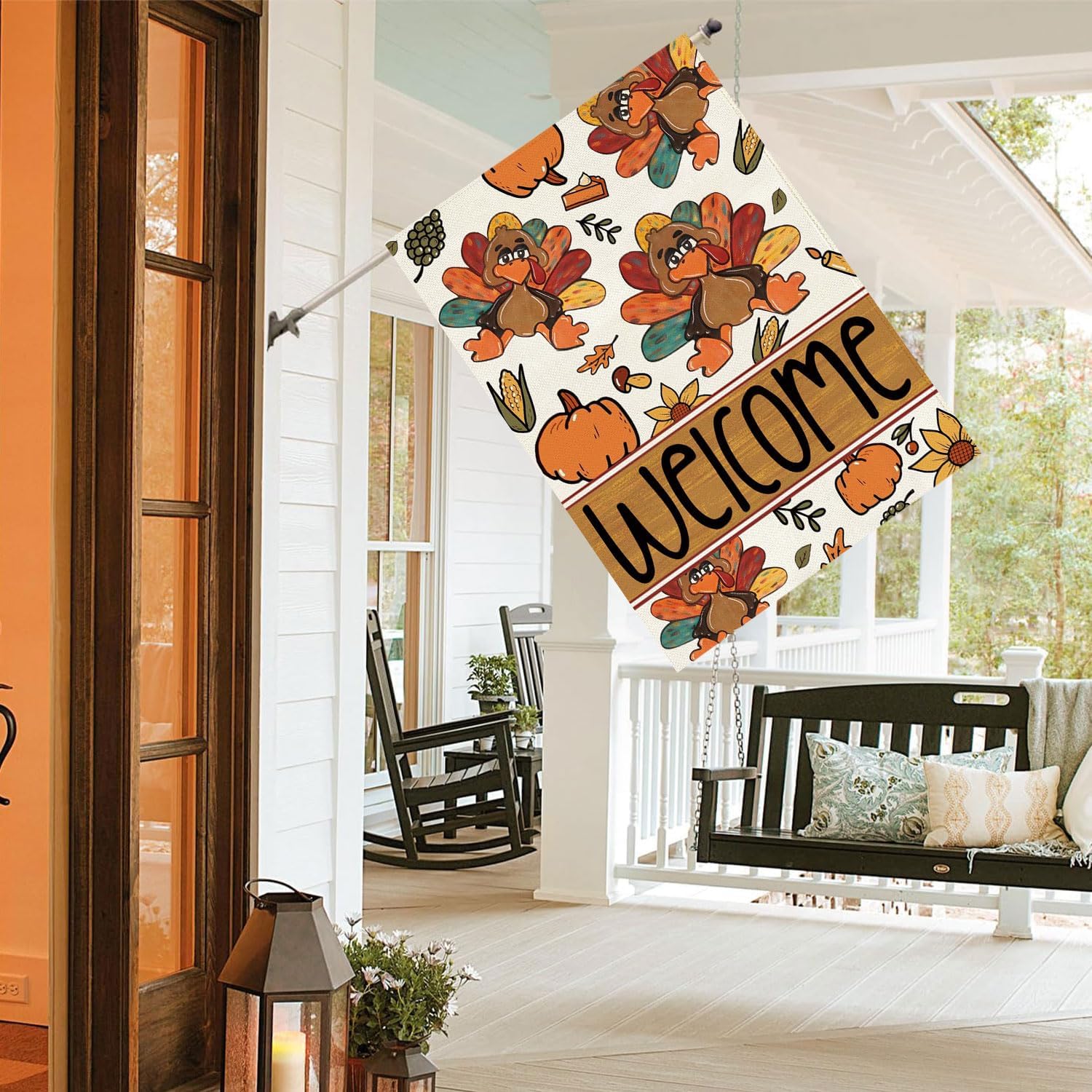 Baccessor Thanksgiving Welcome House Flags 28x40 Inch Double Sided,Funny Turkey Pumpkins Thankful Fall Large Garden Yard Flag Harvest Autumn Holiday Outside Outdoor Decoration