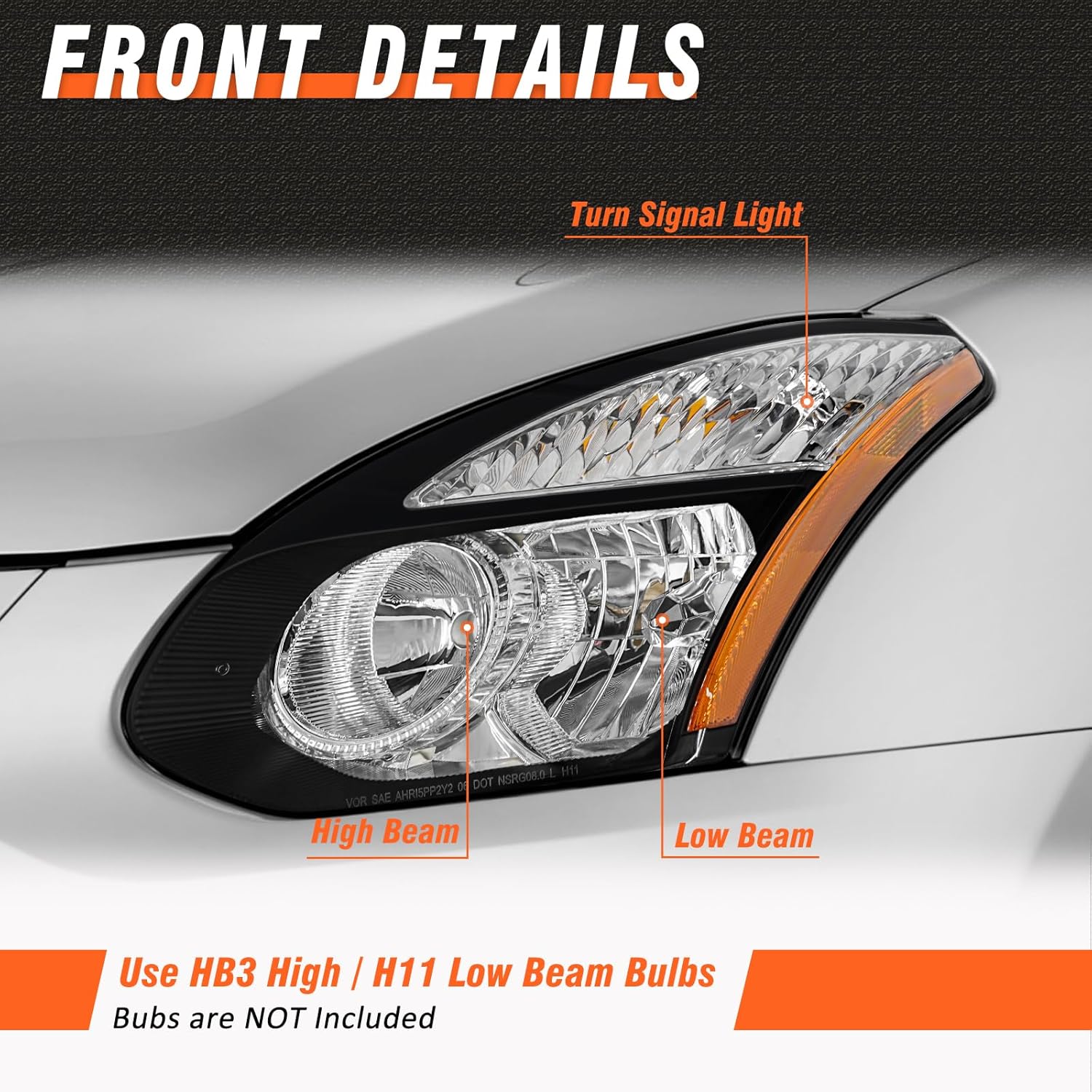 Headlight Assembly for 2008-2013 Nissan Rogue/2014-2015 Select Halogen Headlamp Replacement Driver and Passenger Side