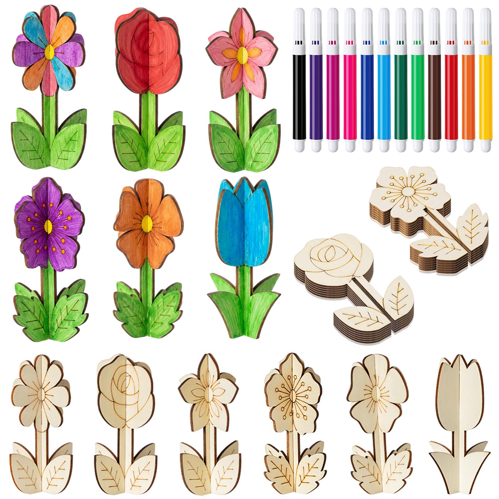 Amazon.com: MotiMind 60 Pcs 3D Unfinished Wood Flowers Crafts to