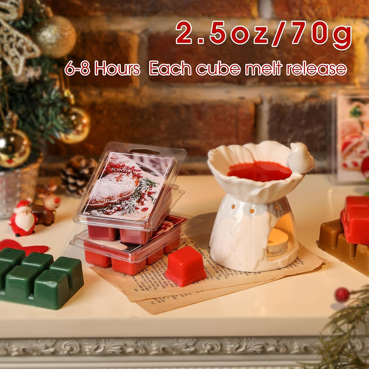 Maracco Christmas Scented Wax Melts, Soy Wax Cubes for Wax Warmer, Wax Melts Wax Cubes Xmas Winter, 6 x2.5oz