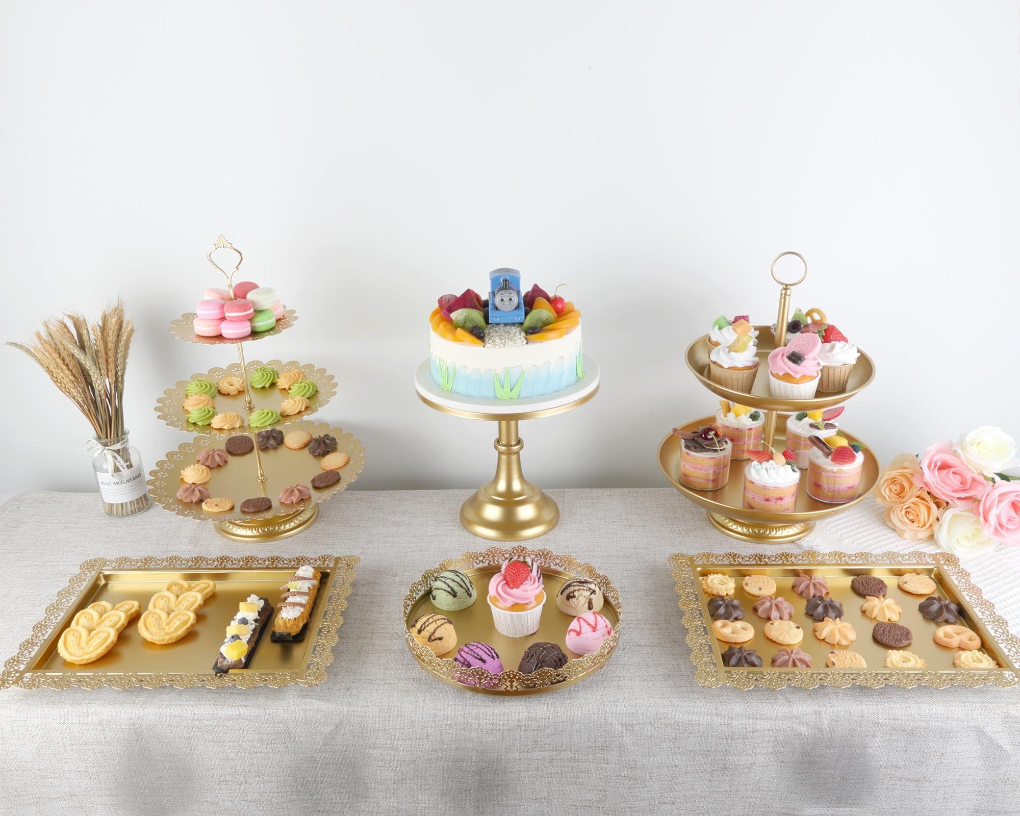 6 soportes para tartas de metal dorado, soportes para cupcakes para mesa de postre, boda, cumpleaños