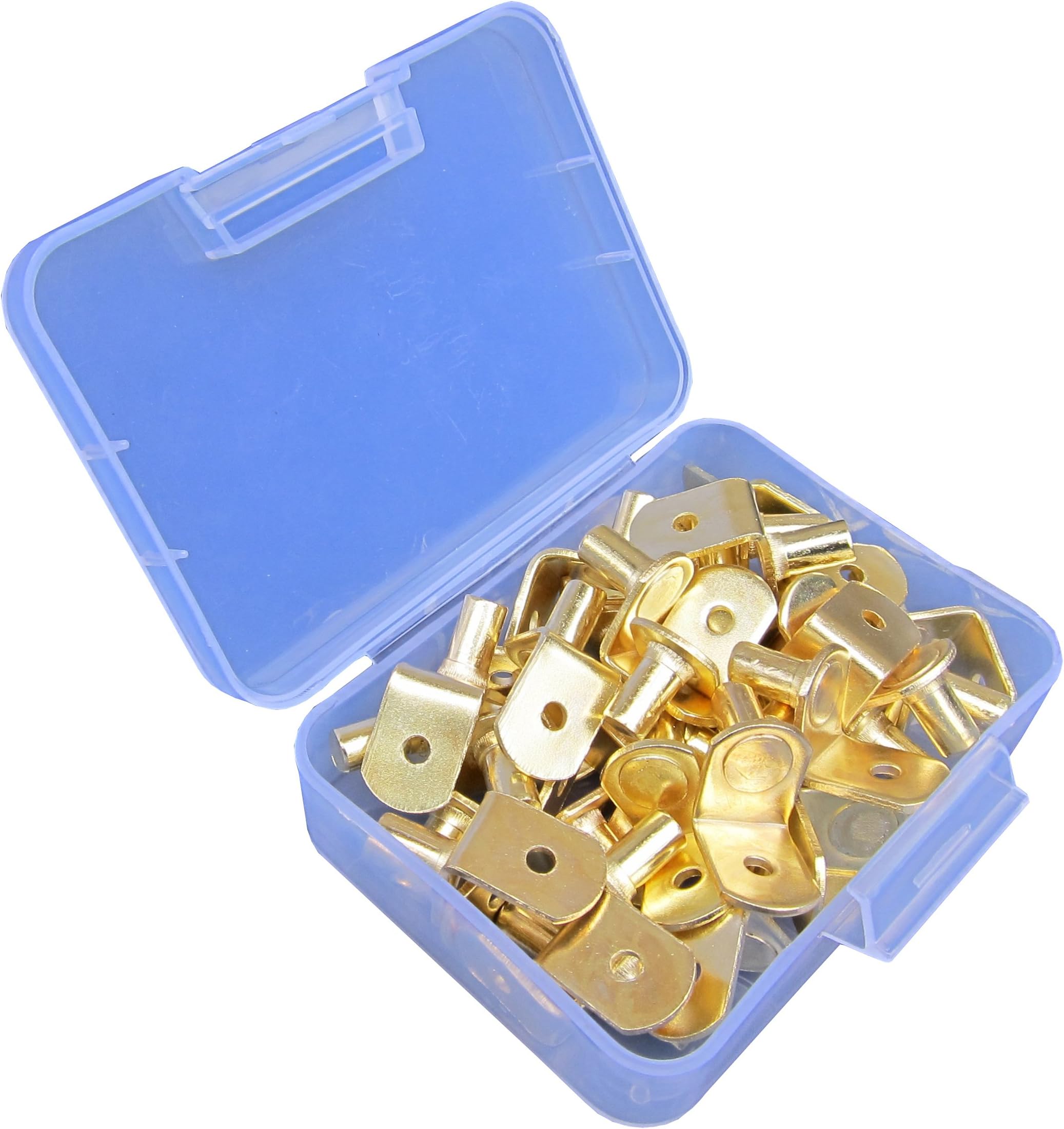 1/4-Inch L-Shape Shelf Rests 36Piece Set, Bracket-Style Shelf Support, Furniture Cabinet Closet Shelf Bracket Pegs with Hole 36-Pack, in Strong Storage Box (Brass)