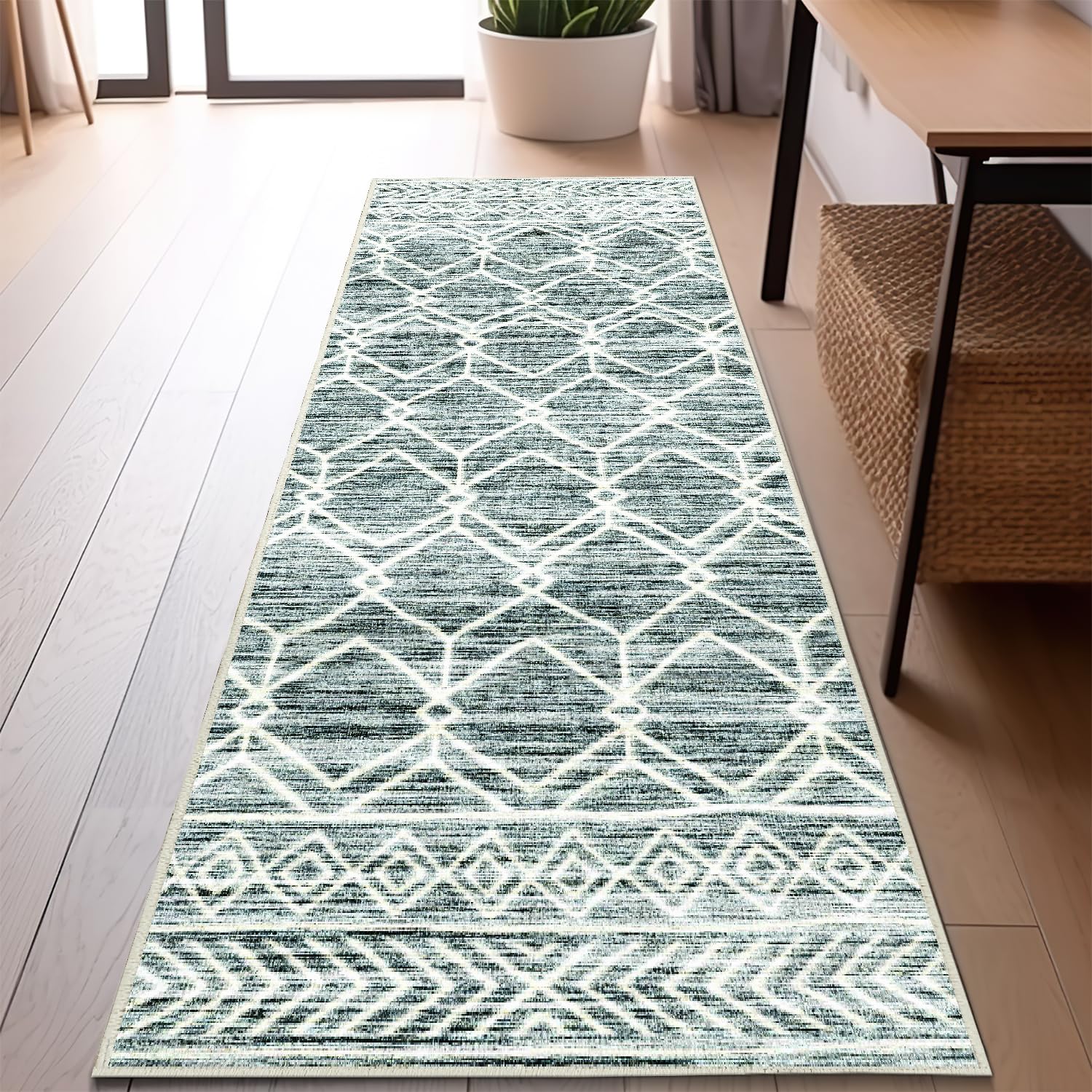 jinchan Moroccan Runner Rug 2x5 - Kitchen Machine Washable Runner Rug Modern Geometric Low-Pile Lightweight Non-Slip Carpet for Entryway Hallway