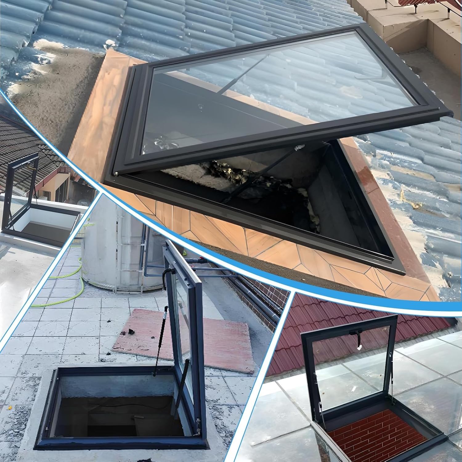 Ręczne wielokątne okno dachowe na poddasze, ze stopu aluminium i szkła hartowanego, świetlik 65 x 50 cm - łatwe w obsłudze rozwiązanie do wentylacji poddasza