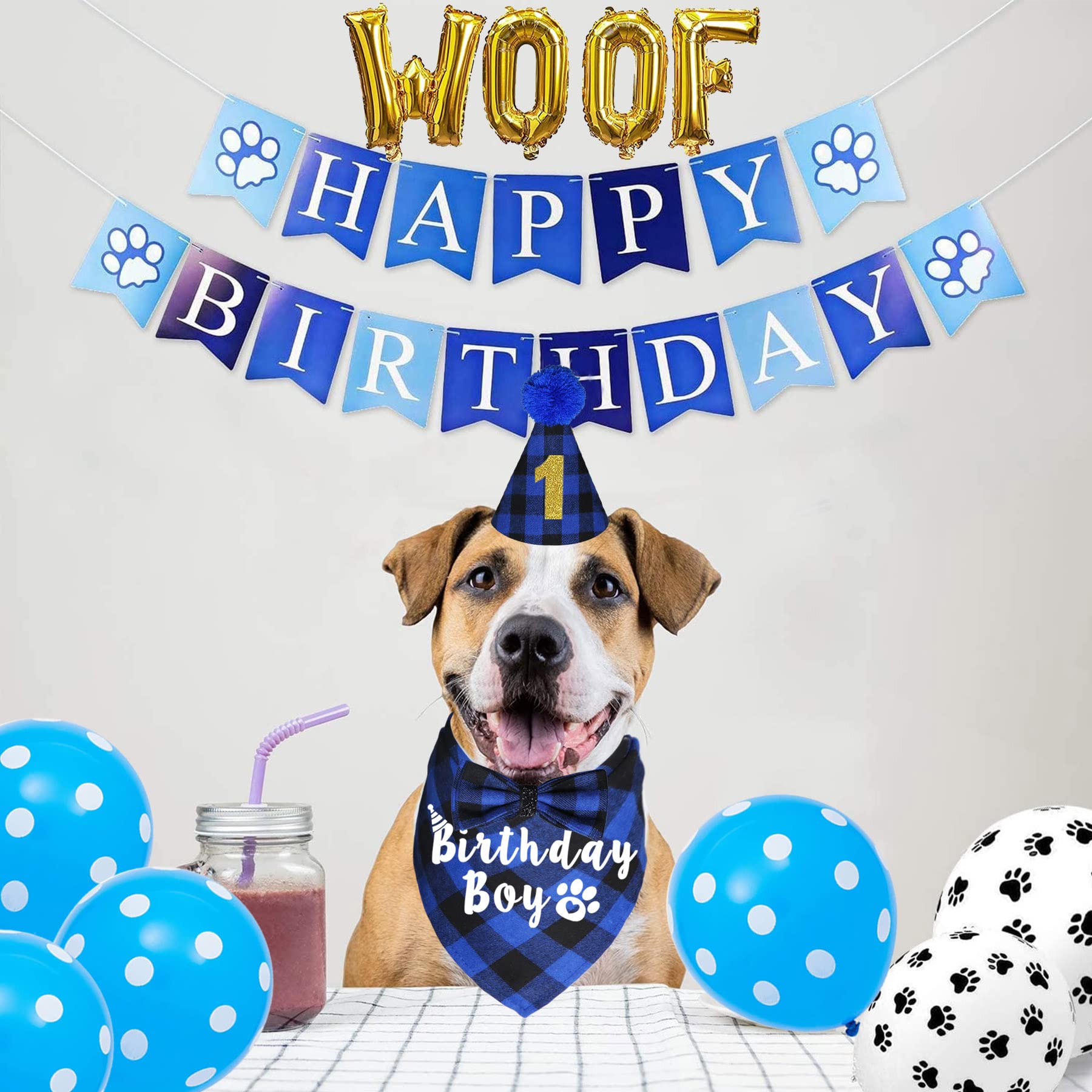 JJUNW Feestartikelen Voor Honden – Verjaardagsset Met Bandana, Feesthoed En Vlinderdas, Inclusief Cijfers 0-8, Voor Alle Maten