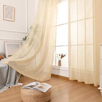 DWCN Beige Sheer Curtains with Tiebacks Semi Transparent Voile Curtain