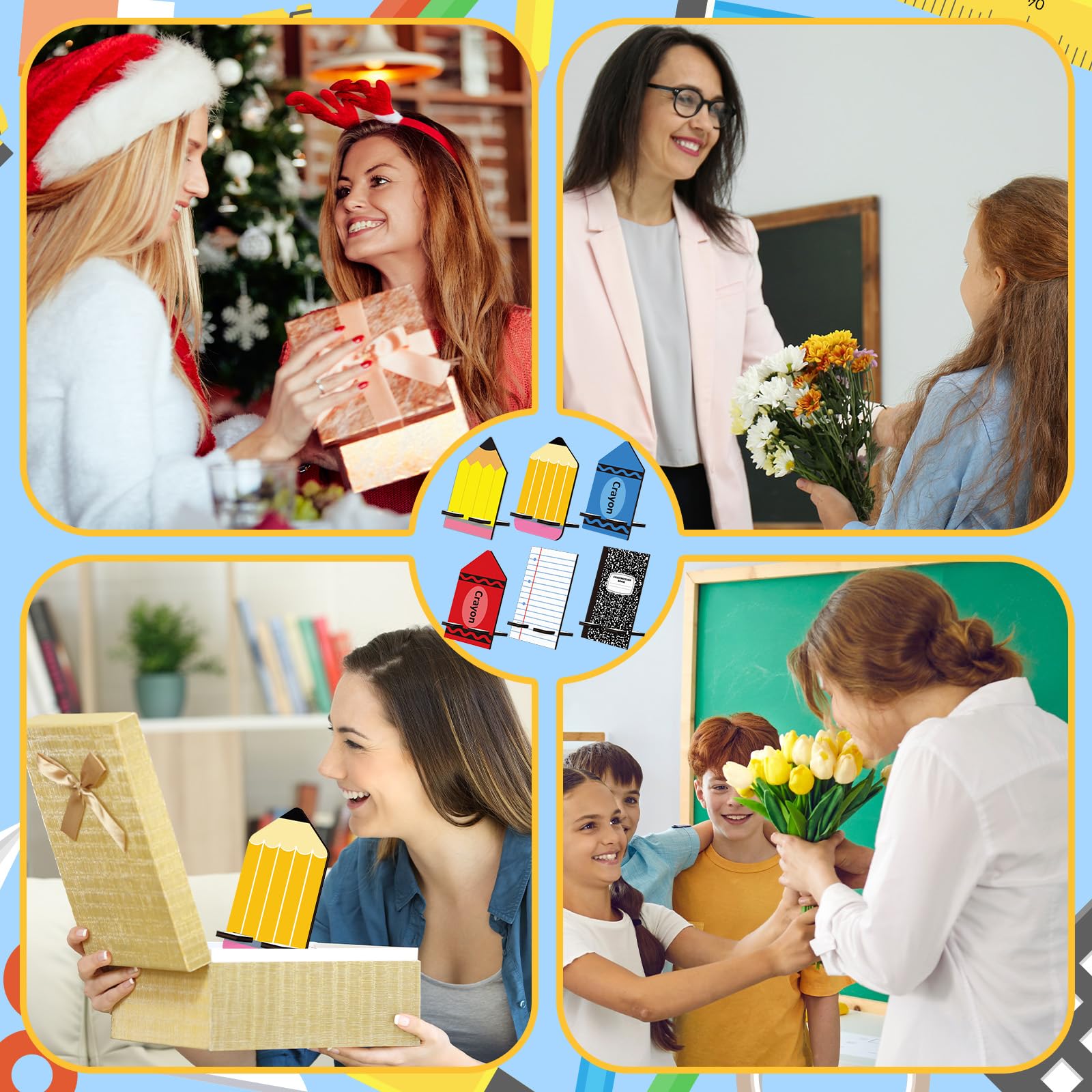 24 regali di apprezzamento per insegnanti, 6 stili di matita a matita a forma di taccuino in legno a forma di supporto per telefono cellulare, regalo di ringraziamento per scuola, ufficio