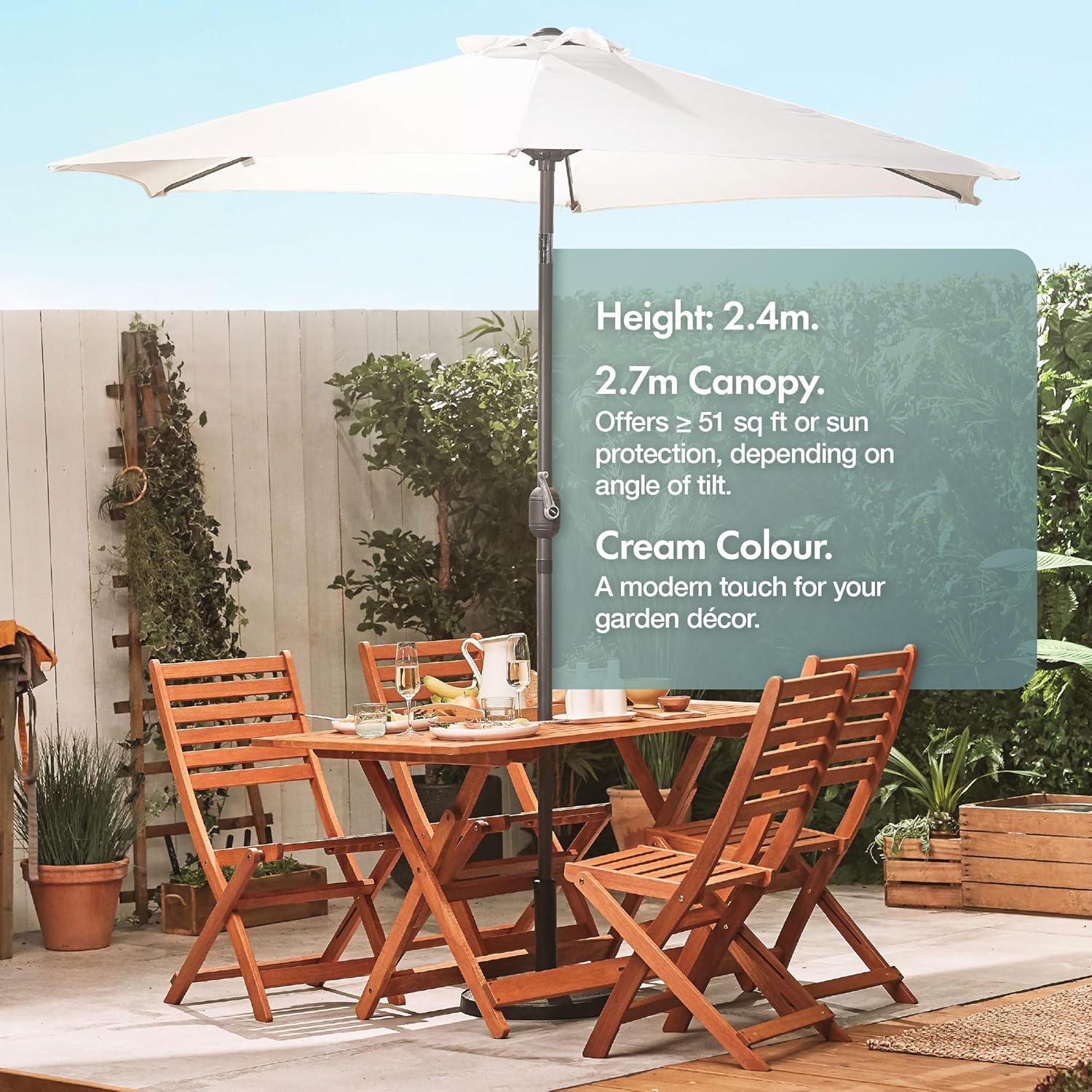 VonHaus 8.8 Feet (2.7meter) Steel Powder Coated Ivory Garden Patio Parasol Umbrella