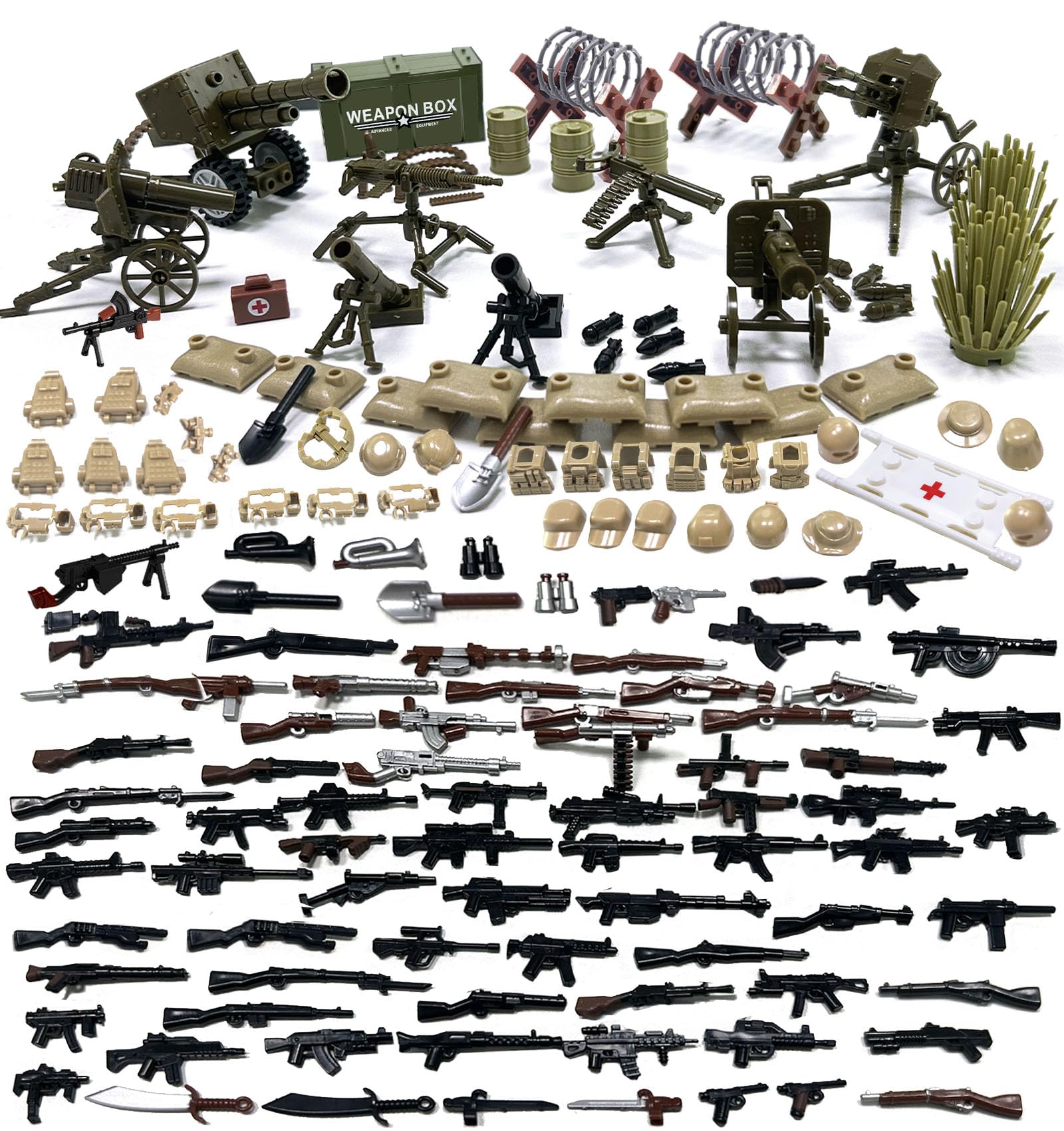 Toynificent Military Weapon Pack, 158 Pcs WW2 Building Block Set, Military Soldier Weapon Sets, WW2 Building Accessories, Compatible with Major Brand