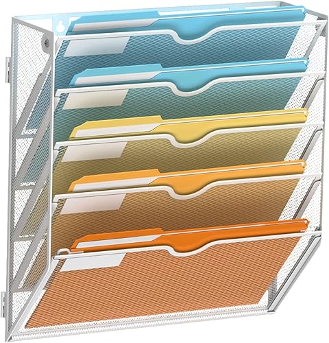 SUPEASY Organizador de archivos de pared de 5 niveles, soporte de malla para correo de oficina, organizador de pared colgante para revistero para