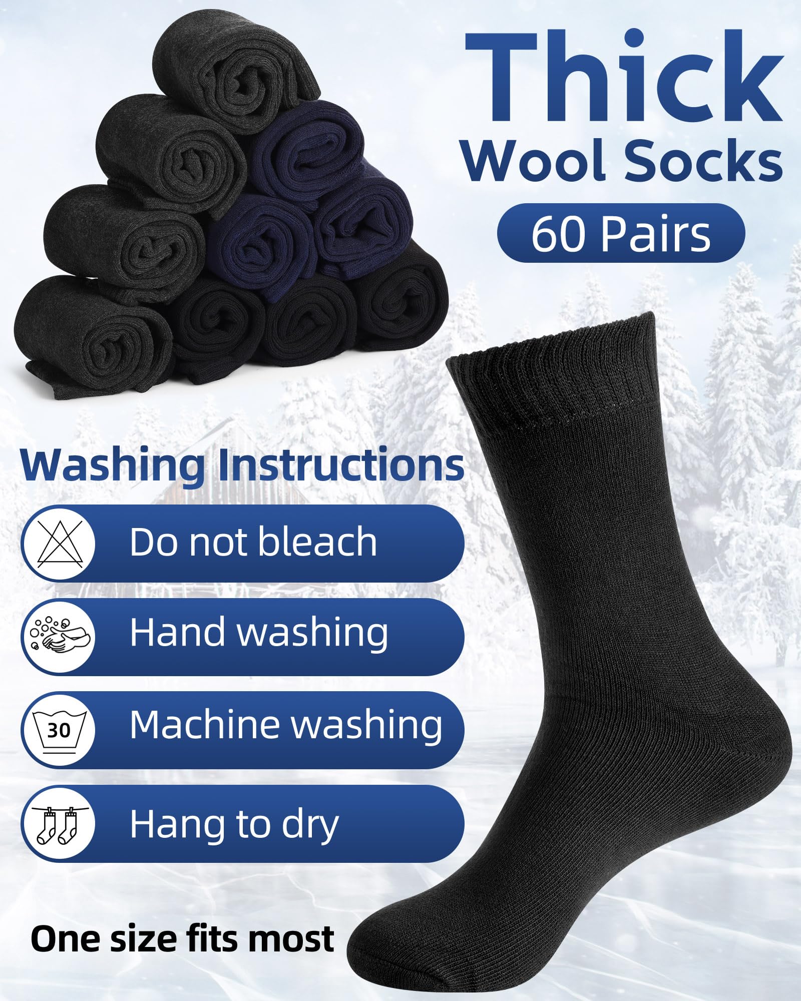 Toulite 60 pares de calcetines térmicos de invierno para hombre, cálidos, gruesos, acogedores, para invierno, senderismo, hombres y mujeres, cuidado sin hogar