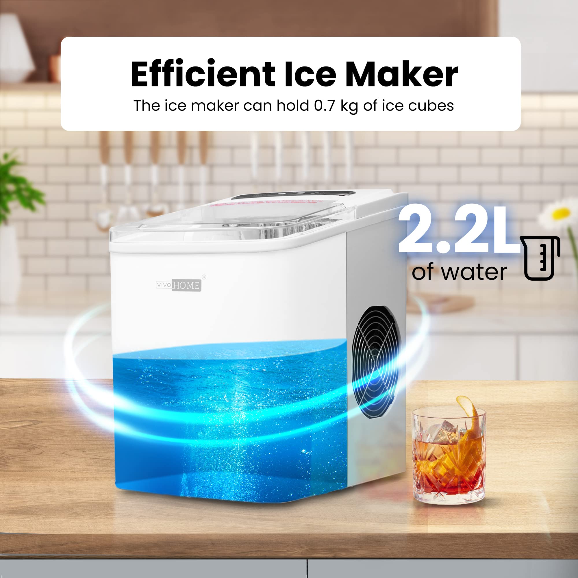 VIVOHOME Electric Portable Compact Countertop Automatic Ice Cube Maker Machine With Self Cleaning Function Visible Window And Hand Scoop White 26.5lbs/Day on Fridge.com - View 5