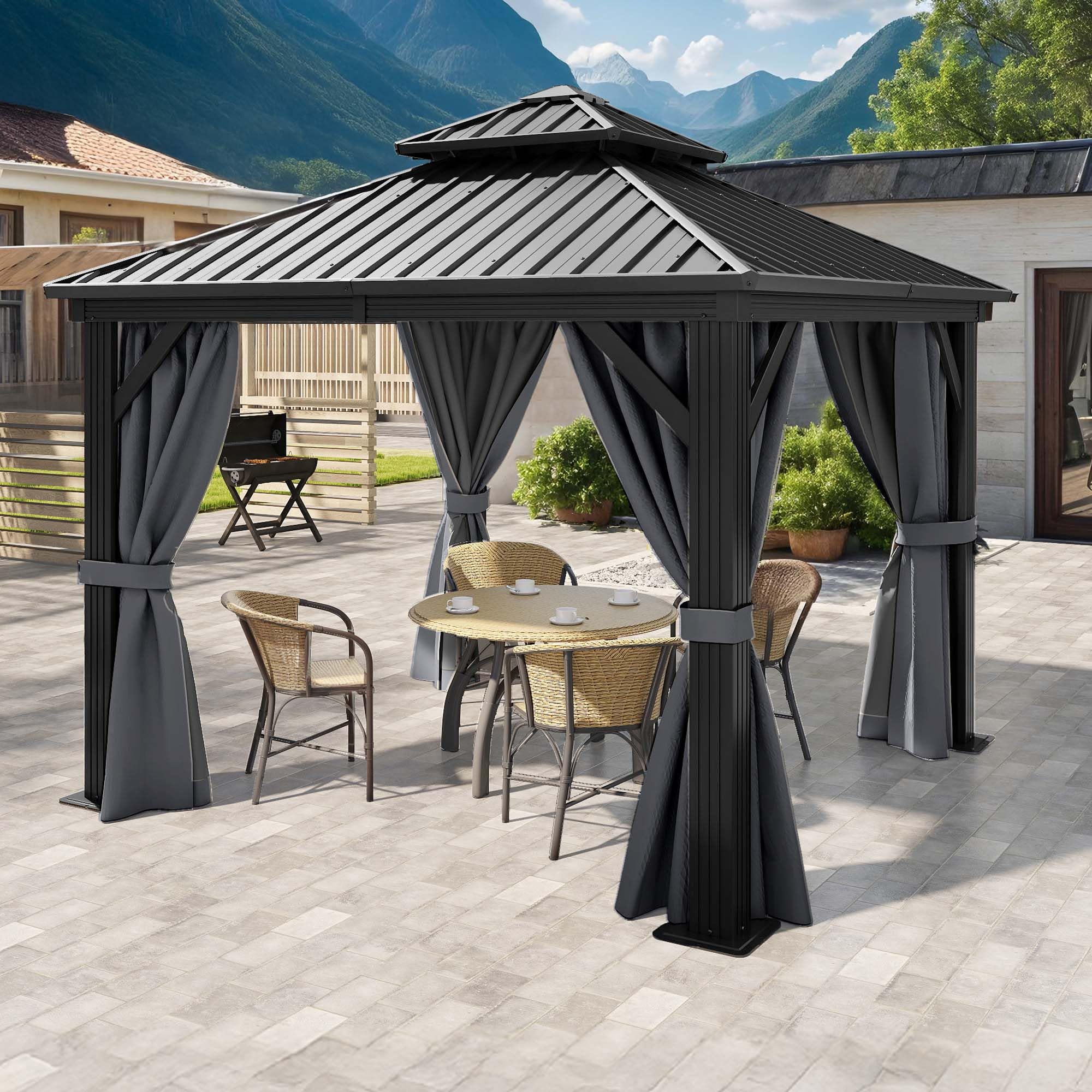 YITAHOME 3 x 3 m Outdoor Pop Up Gazebo with Side Folding Gazebo, Waterproof Foldable Garden Gazebo for All Seasons, Camping Gazebo, Anti-UV with Free Height Adjustable Party Markets